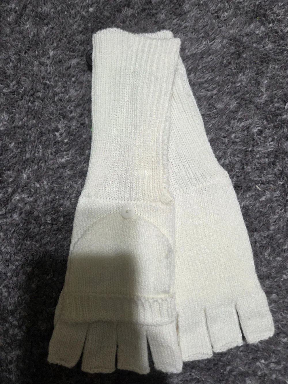 Cream Fold-Back Fingerless Knit Gloves - Women Sweaters
